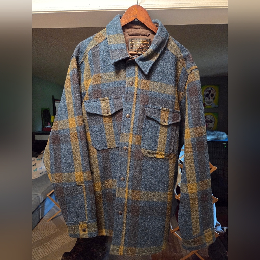 Filson Teal/Blue and Gold Plaid Lined Wool Shirt Jac XL